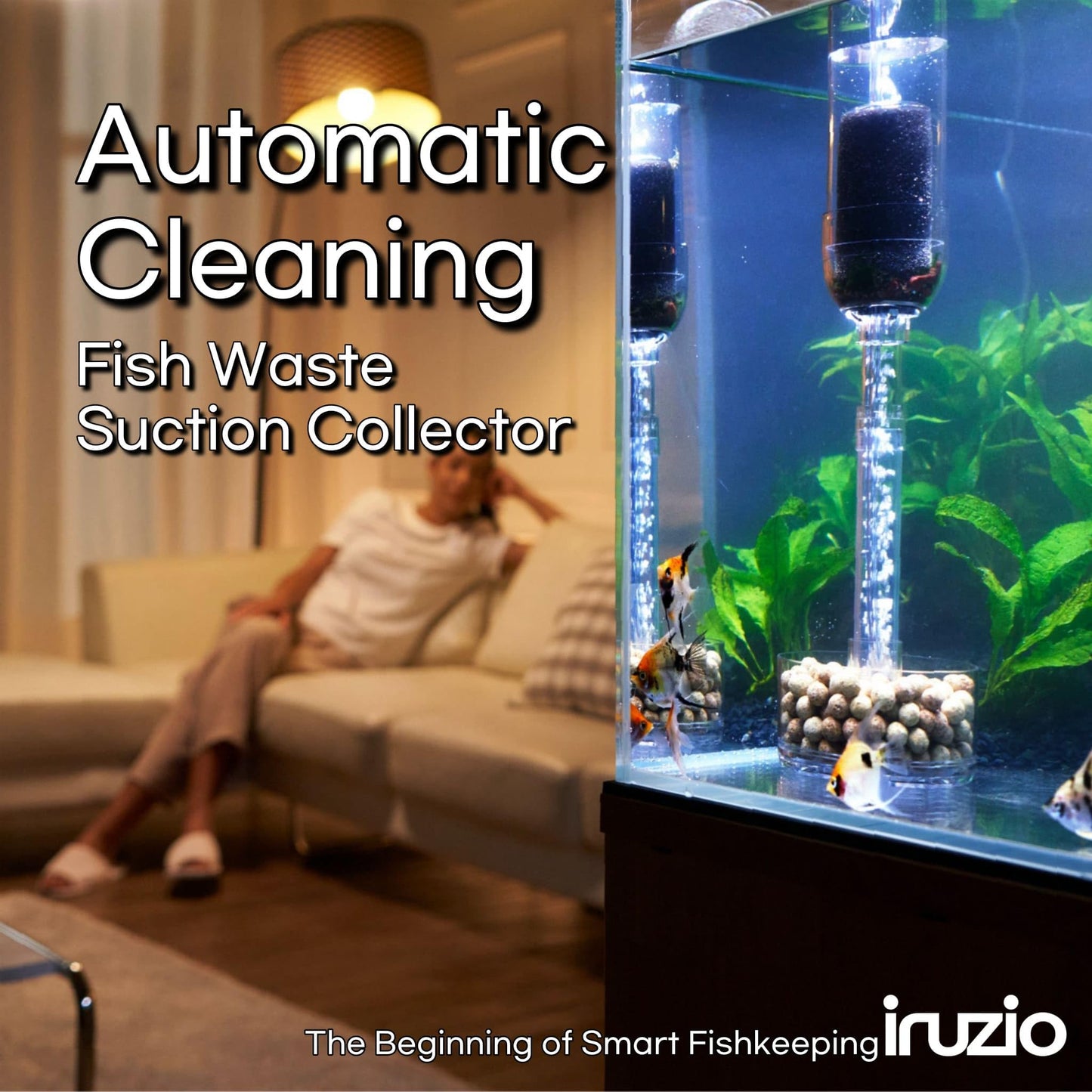 IRUZIO Aquarium Cleaner 2in1 - Small (Water Depth 7–10.6 in) | Substrate Surface Debris Vacuum | Air-Lift Suction | Near-Zero Water Loss | Quiet 45–50 dB