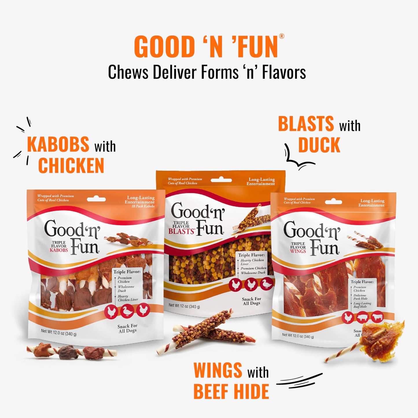 Good'n'Fun Triple Flavored Rawhide Kabobs for Dogs 3 Pound (Pack of 4)