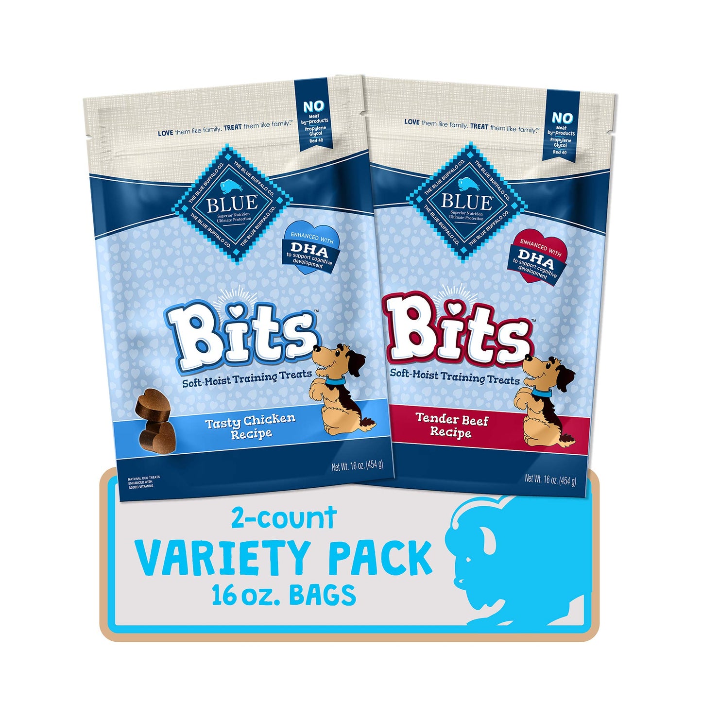 Blue Buffalo Blue Bits Natural Soft-Moist Training Dog Treats Chicken & Beef Recipes 16-oz bag Variety Pack, 2ct