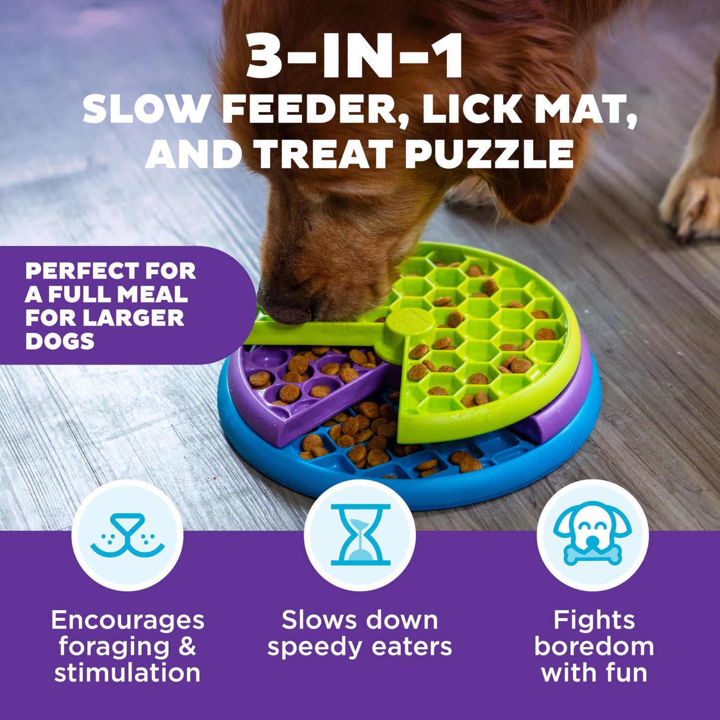Outward Hound by Nina Ottosson Lickin’ Layers 3-in-1 Interactive Dog Feeder Puzzle, Lick Mat & Slow Feeder Bowl – Mental Stimulation Toy for Medium & Large Dogs