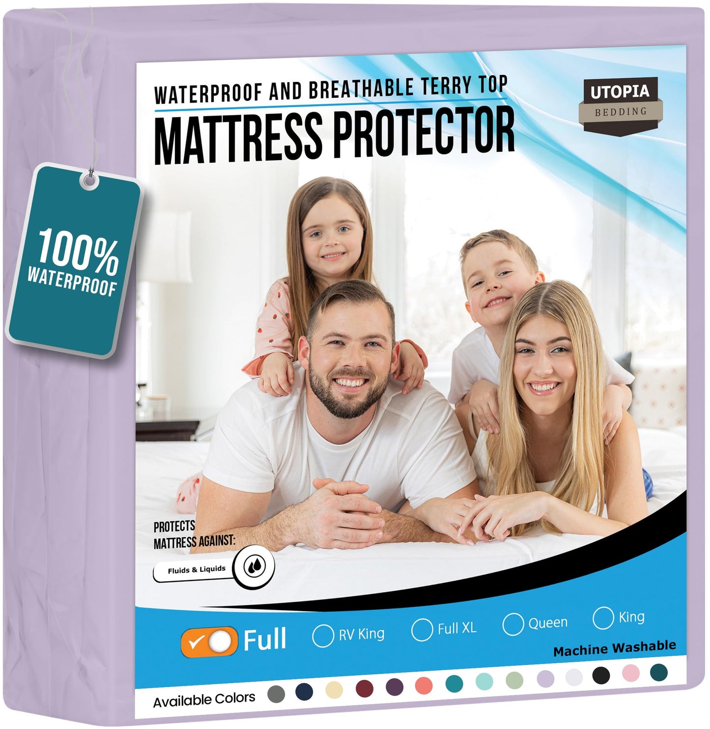 Utopia Bedding Waterproof Mattress Protector Full Size, Premium Terry Mattress Cover 200 GSM, Breathable, Fitted Style with Stretchable Pockets (Lavender)