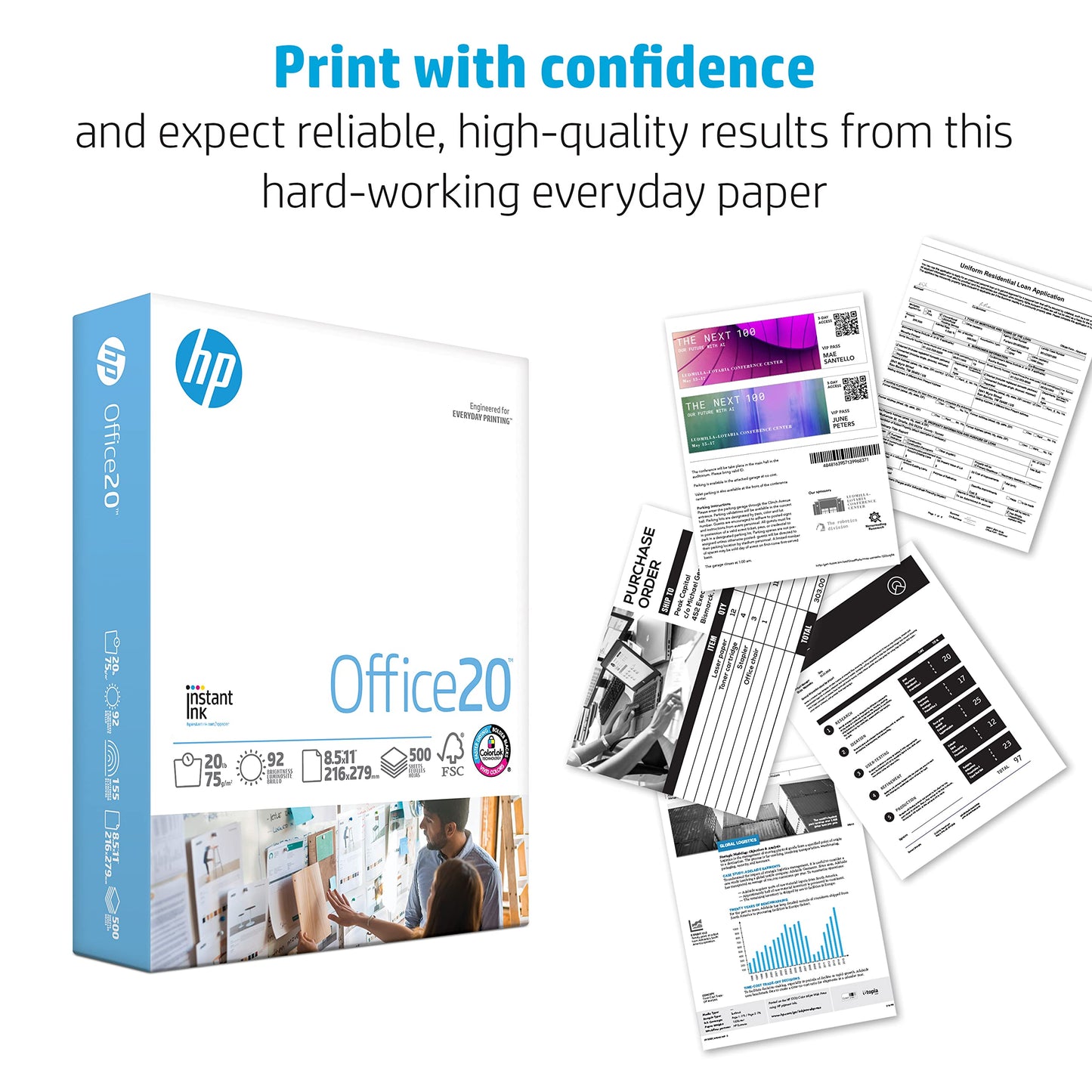 HP Paper Printer Paper 8.5x11 Office 20 lb 5 Ream Case 2500 Sheets 92 Bright Made in USA FSC Certified Copy Paper HP Compatible 112150C