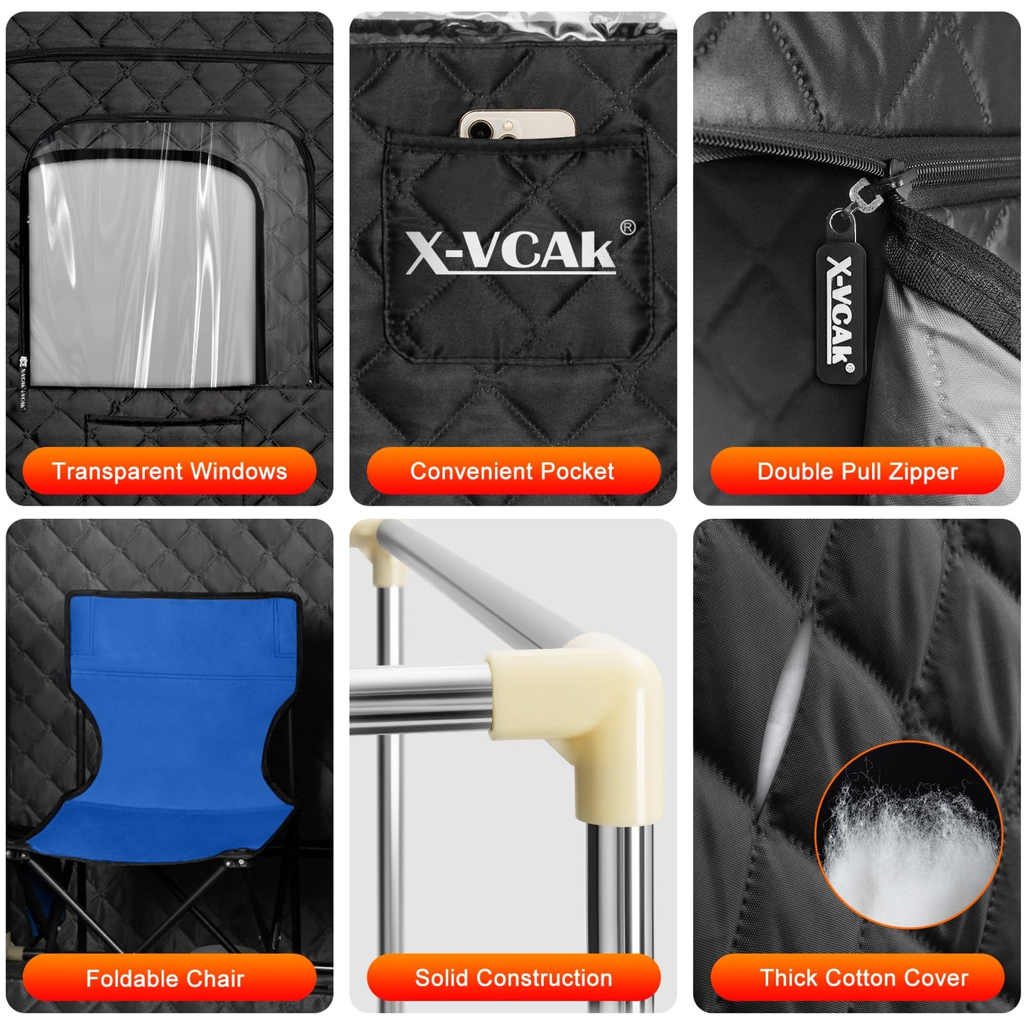 X-Vcak Upgraded Sauna Box for Relaxation, Detoxification, Portable Steam Sauna for Home with Steamer, 9 Levels, 2.6’ x 2.6’ x 5.9’