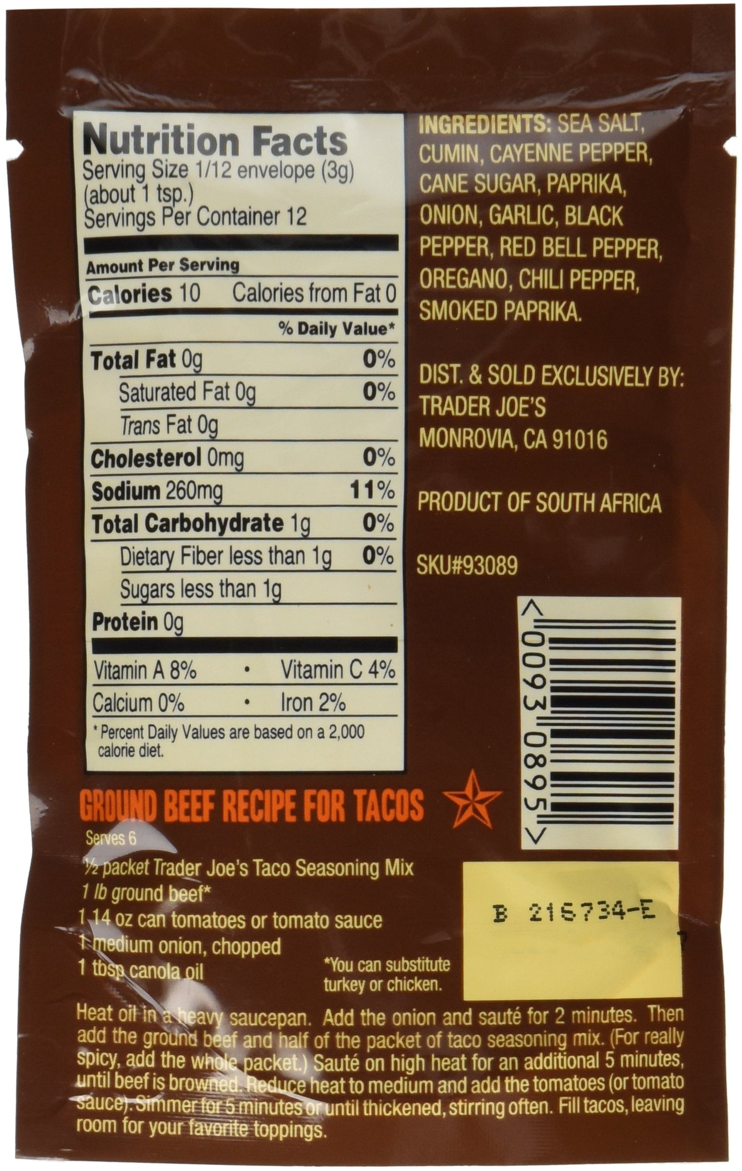 Trader Joe's Taco Seasoning Mix - 3 Pack