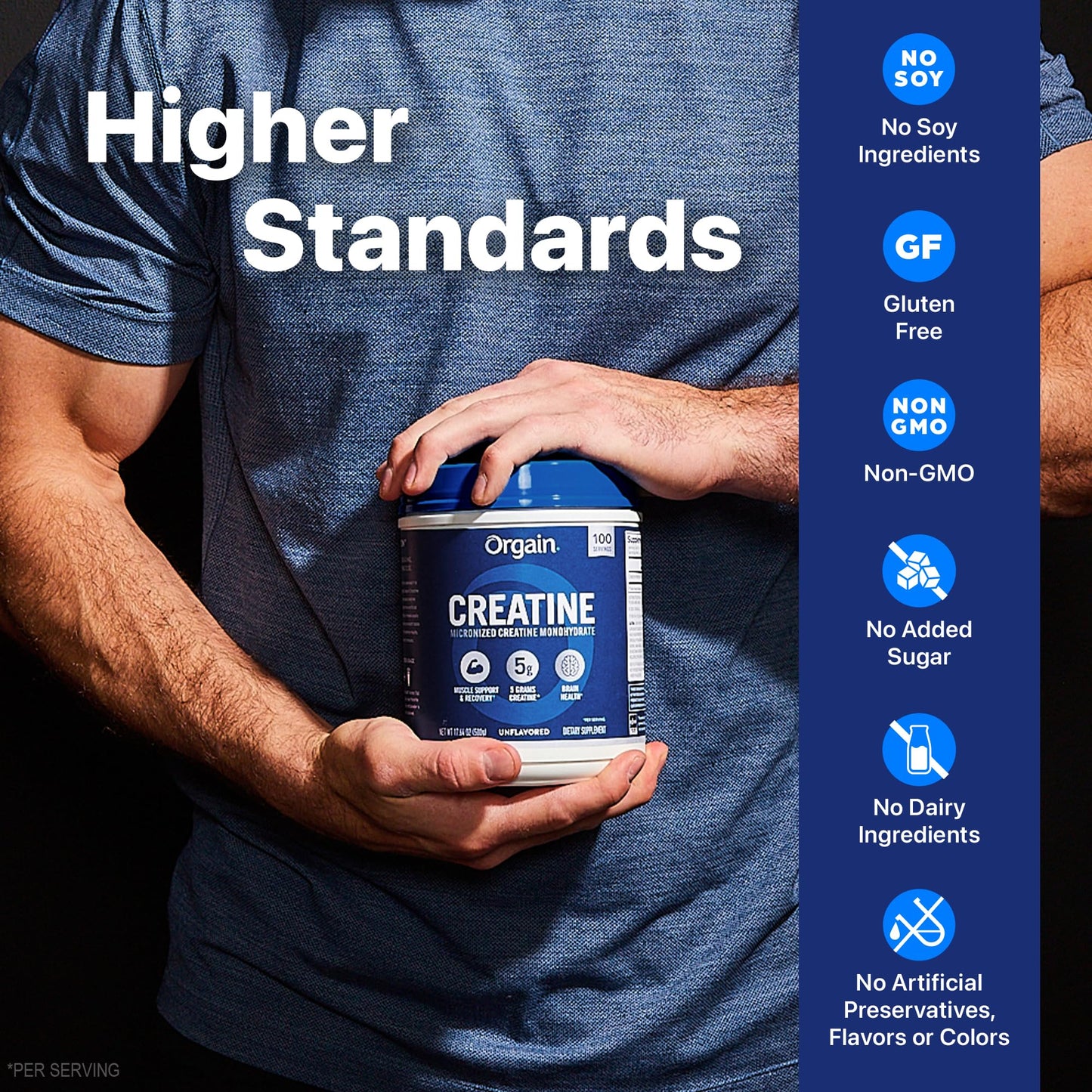 Orgain Creatine Monohydrate Micronized Powder, Unflavored, Supports Muscle Growth, Post Workout Recovery and Brain Health, No Artificial Additives, for Men & Women, 100 Servings