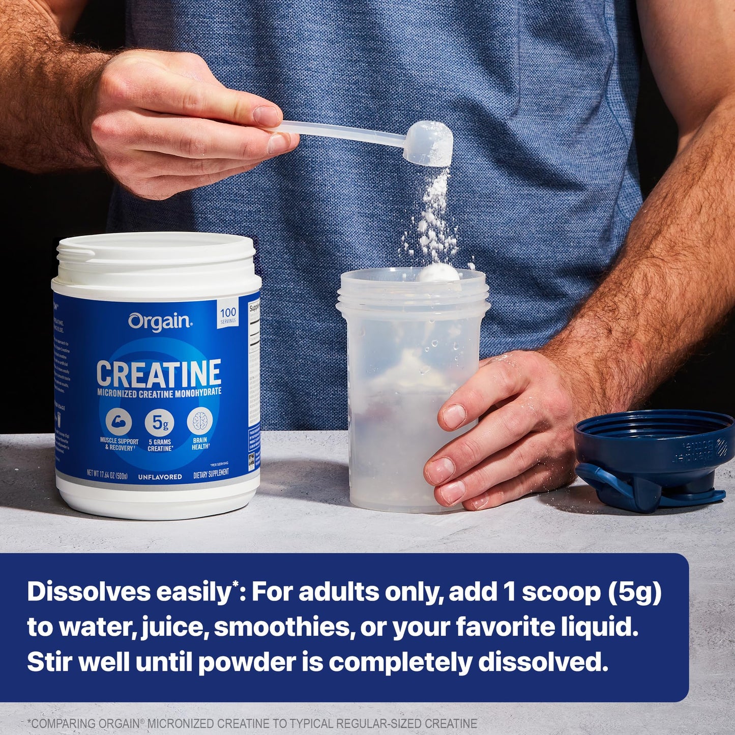Orgain Creatine Monohydrate Micronized Powder, Unflavored, Supports Muscle Growth, Post Workout Recovery and Brain Health, No Artificial Additives, for Men & Women, 100 Servings