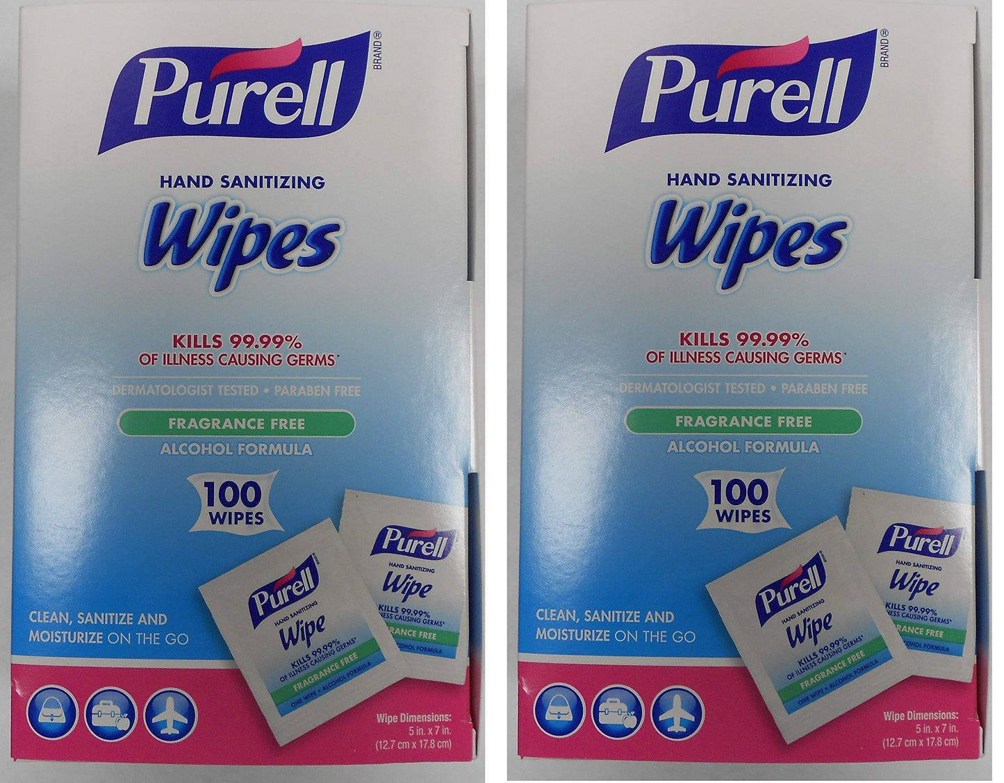 GOJO : PURELL Premoistened Sanitizing Hand Wipes, 5 x 7, 100/Box -:- Sold as 2 Packs of - 100 - / - Total of 200 Each