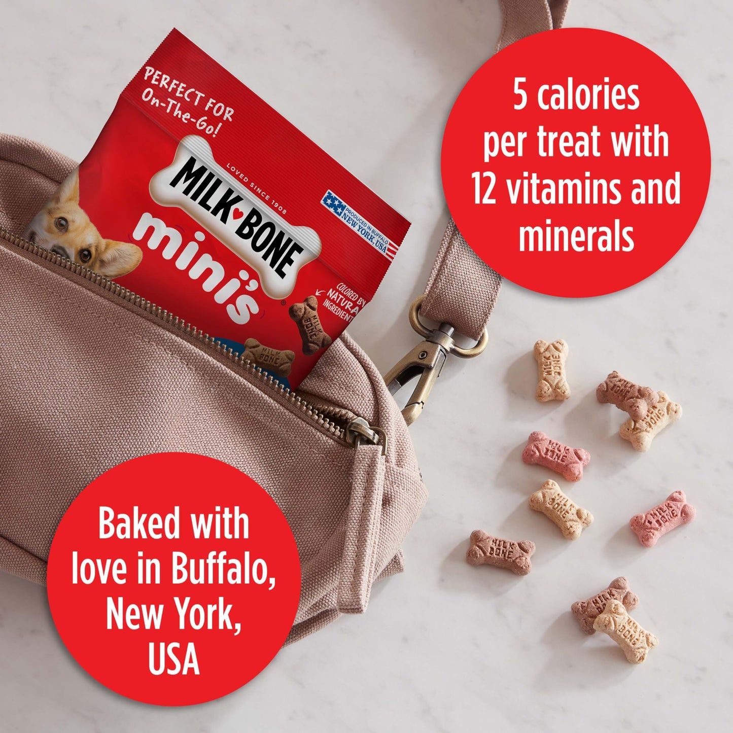 Milk-Bone Mini's Flavor Snacks Dog Treats, 2.5 Ounce (Pack of 20), Perfect for Walks, Travel Size, Party Favor