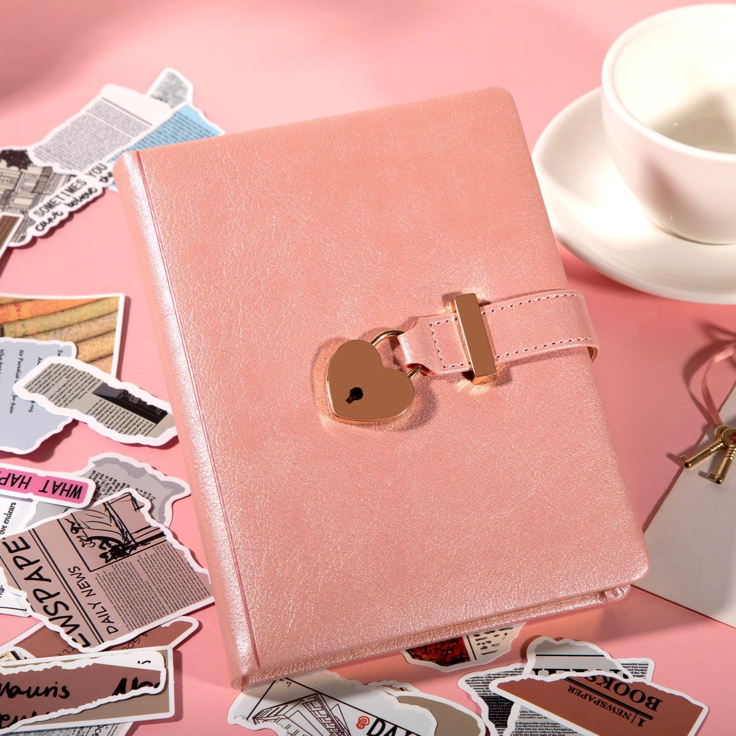 CAGIE Diary with Lock for Girls with Pen Heart Shaped Lock Diary with 2 Keys Golden Edge Lock Journal for Girls Women 290 Pages Journal with Lock for Writing, Travel, 5.3 x 7.1 inches, Pure Pink
