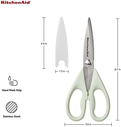 KitchenAid All Purpose Kitchen Shears with Protective Sheath Durable Stainless Steel Scissors, Dishwasher Safe, Soft Grip Comfort Handle, 8.72 Inch, Pistachio