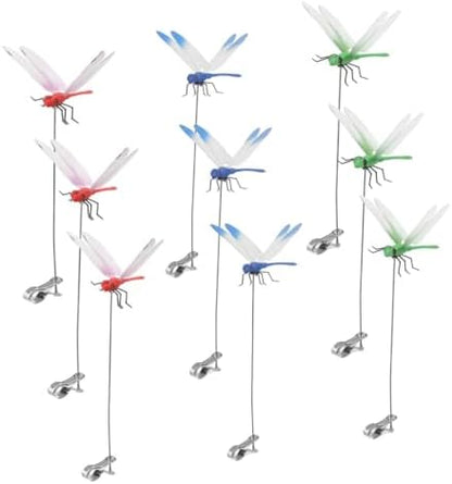 9 Pack Dragonfly Clip,3D Dragonfly Garden Stakes Decor,Fly Deterrent,Dragonfly Humming Bird Stakes,Deer and Horse Fly Deterrent,Garden Bird and Fly Scare Devices for Indoor Outdoor