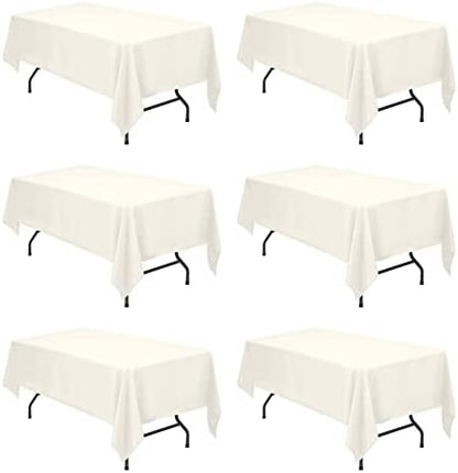 BRILLMAX 6 Pack Ivory Tablecloths for 6 Foot Rectangle Tables 60 x 102 Inch - 6ft Rectangular Bulk Linen Polyester Fabric Washable Cloth Cover for Wedding Reception Banquet Birthday Party