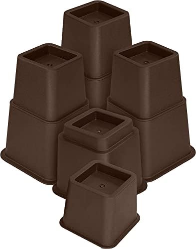 Utopia Bedding Adjustable Bed Furniture Risers - Elevation in Heights 3, 5 or 8 Inch Heavy Duty Risers for Beds and Under Bed Storage - Supports up to 1,300 lbs - (Set of 8 Riser, Brown)