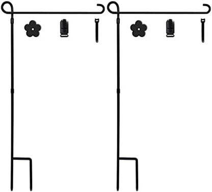 YEAHOME 2PC Garden Flag Holder Stand, Weather-Proof Yard Flag Pole Black Metal Powder-Coated Flagpole with Tiger Clip and Rubber Stopper for Garden Flags Outdoor Decorations