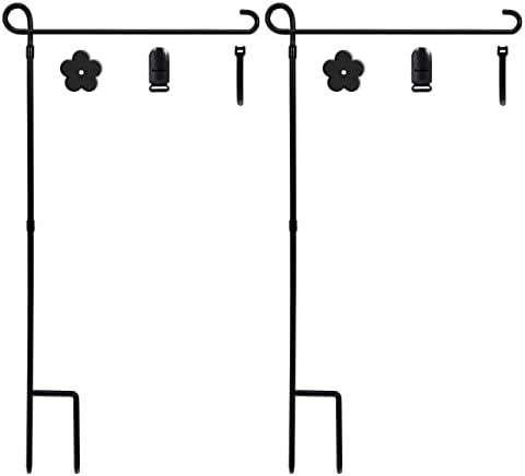 YEAHOME 2PC Garden Flag Holder Stand, Weather-Proof Yard Flag Pole Black Metal Powder-Coated Flagpole with Tiger Clip and Rubber Stopper for Garden Flags Outdoor Decorations