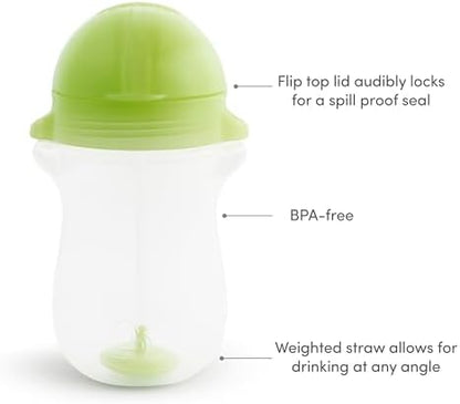 Munchkin Any Angle Weighted Toddler Straw Cups with Click Lock Lid, 10 Ounce, 2 Pack, Blue/Green