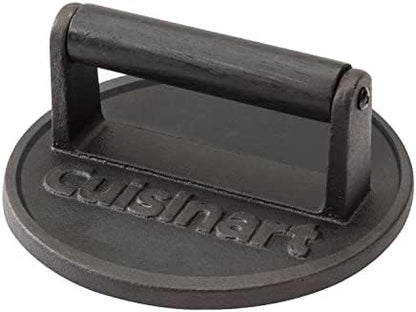 Cuisinart 6.5" Cast Iron Smashed Burger Press, Round Flat Edge Grill Press for Crispy Smash Burgers, Burger Tool for Grill and Griddle Accessories, for BBQs and Tailgates