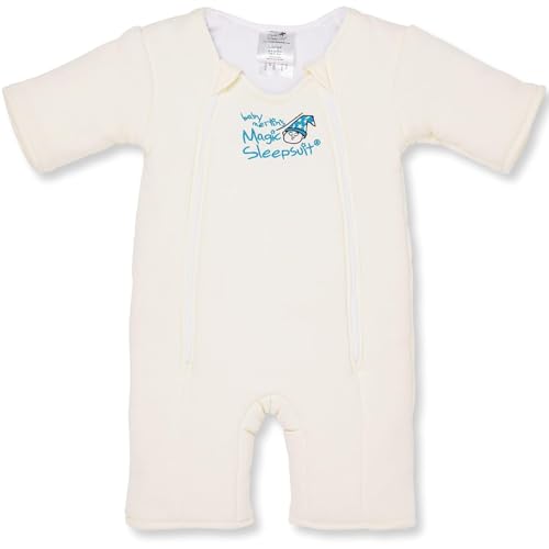 Magic Sleepsuit Baby Merlin's Cotton Baby Swaddle Transition Product - Soft and Cozy Design, Double Zipper for Easy Diaper Changes, Promotes Safe Sleep, 3-6 Months - Cream - Small 12-18lbs