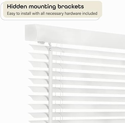 Cordless Light Filtering Mini Blind - 26 Inch Width, 64 Inch Length, 1" Slat Size - Pearl White - Cordless GII Morningstar Horizontal Windows Blinds for Interior by Achim Home Decor