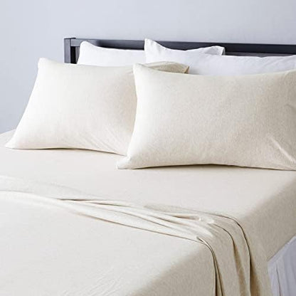 Amazon Basics 4 Piece Bed Sheets Set, 100% Cotton Jersey, Includes Super Soft, Flat and Fitted Sheets, Pillowcase, King, Oatmeal, Solid