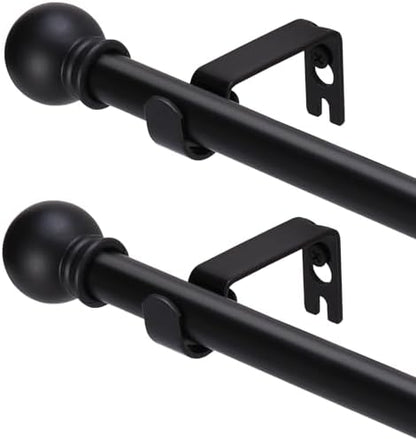 2 Pack Black Curtain Rods for windows 32 to 48 inch, 5/8 inch Splicing Heavy Duty Metal Curtain Rod Set with Brackets
