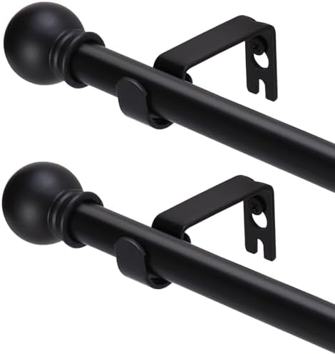 2 Pack Black Curtain Rods for windows 32 to 48 inch, 5/8 inch Splicing Heavy Duty Metal Curtain Rod Set with Brackets
