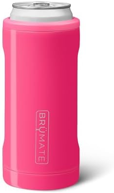 BrüMate Hopsulator Slim Can Cooler Insulated for 12oz Slim Cans | Skinny Can Insulated Stainless Steel Drink Holder for Hard Seltzer, Beer, Soda, and Energy Drinks (Neon Pink)