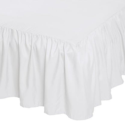 Amazon Basics Lightweight Ruffled Bed Skirt, Classic Style, Soft and Stylish 100% Microfiber with 16" Drop, Machine Washable, Wrinkle Free, Queen, Bright White, Solid