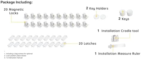 20 Pack Magnetic Cabinet Locks Baby Proofing - Vmaisi Children Proof Cupboard Drawers Latches - Adhesive Easy Installation