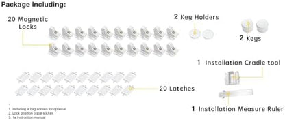 20 Pack Magnetic Cabinet Locks Baby Proofing - Vmaisi Children Proof Cupboard Drawers Latches - Adhesive Easy Installation