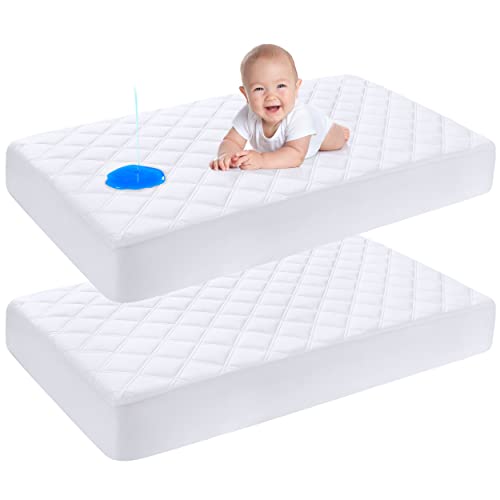 Yoofoss Waterproof Crib Mattress Protector 2 Pack, Quilted Crib Mattress Pad Cover Ultra Soft and Breathable, Machine Washable Toddler Mattress Protector for Standard Baby Crib Size 52''x28''