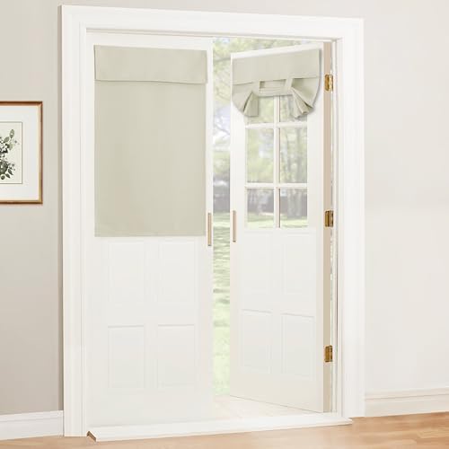 RYB Home Door Curtain - Privacy Thermal Insulated Patio/Front/Classroom/Kitchen/Dining/Tricia/French Door Window Curtains, W30 x L40 inch, 1 Panel, Light Beige