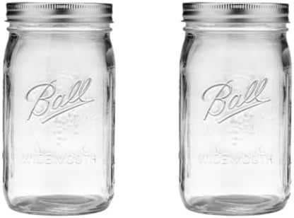 Ball Wide Mouth Glass Mason Jars with Lids and Bands, Used for Canning, Pickling, Juice, Jam, Jelly, Quart Size 32 Ounce (Pack of 2)
