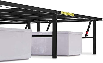 Amazon Basics Bed Frame with Storage, Foldable Metal Platform, Sturdy Steel, No Box Spring Needed, 14-inch High, Tool-Free Setup, Queen Size, Black