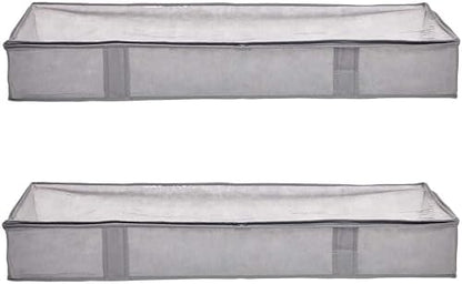 Amazon Basics Under Bed Fabric Zipper Blanket Storage Container Bags with Window and Handles, 2-Pack, 18 x 42 x 6 inches, Gray