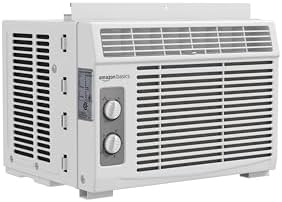 Amazon Basics 5000-BTU Small Window Air Conditioner, Up to 150 Sqf, Window AC Units with Cool and Fan Functions, Washable Filter, Adjustable Window Kit, Intuitive Mechanical Controls, White