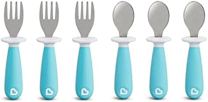 Munchkin® Raise™ Toddler Fork and Spoon Utensil Set, Rest Keeps Tip Off Table, BPA Free, 6 Pack, Blue