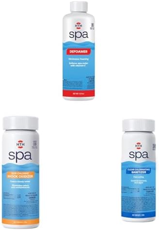 HTH Spa Defoamer & Non Chlorine Shock Oxidizer & Clear Chlorinating Sanitizer, Hot Tub Chemical Controls Bacteria and Algae, 2.25 lbs