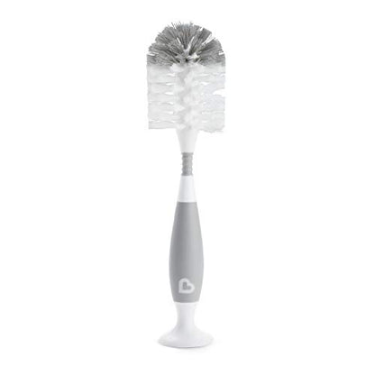 Munchkin Fold Baby Bottle Drying Rack and Bristle Bottle Brush Cleaning Essentials Set, White/Grey