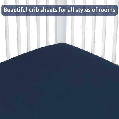 Baby Crib Sheets for Boys Girls, 2 Pack Fitted Crib Sheet for Standard Crib and Toddler Mattress, Soft Microfiber Baby Sheet 52x28x8in (Navy & Gray)
