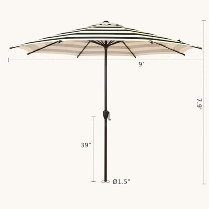 Abba Patio 9FT Lyon Outdoor Patio Umbrella Outdoor Table Umbrella with Push Button Tilt and Crank Market Umbrella 8 Sturdy Ribs UV Protection Waterproof for Garden Deck Backyard Pool, Stripe