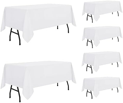 sancua 6 Pack White Tablecloth 60 x 84 Inch, Rectangle Table Cloth for 4ft Tables - Stain and Wrinkle Resistant Washable Polyester Table Cover for Dining Wedding Banquet Party Buffet Restaurant