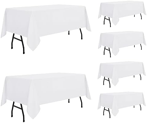 sancua 6 Pack White Tablecloth 60 x 84 Inch, Rectangle Table Cloth for 4ft Tables - Stain and Wrinkle Resistant Washable Polyester Table Cover for Dining Wedding Banquet Party Buffet Restaurant