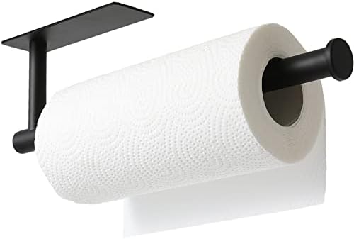 theaoo Paper Towel Holder - Under Cabinet Paper Towel Holder for Kitchen, Adhesive Paper Towel Roll Rack for Bathroom Towel, Wall Mounted Matte Black Paper Towel Rack, SUS304 Stainless Steel