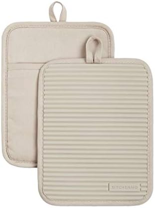 KitchenAid Ribbed Soft Silicone Pot Holder 2-Pack Set, Milkshake Tan, 7"x9"