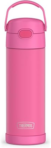 THERMOS FUNTAINER 16 Ounce Stainless Steel Vacuum Insulated Bottle with Wide Spout Lid, Neon Pink