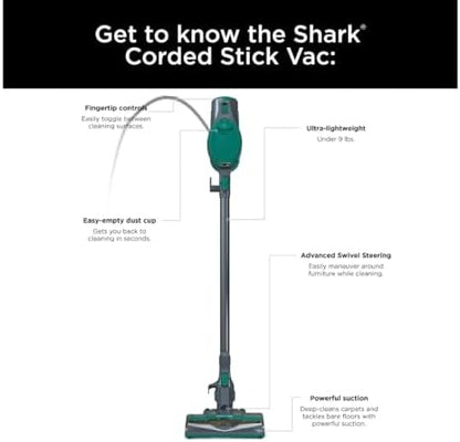 Shark Corded Stick Vacuum, Ultra-Lightweight, Swivel Steering, Powerful Deep-Cleaning, Floor-to-Ceiling Versatility, Converts to a Handheld Vacuum, Carpets & Hardfloor, Green, CS110EM