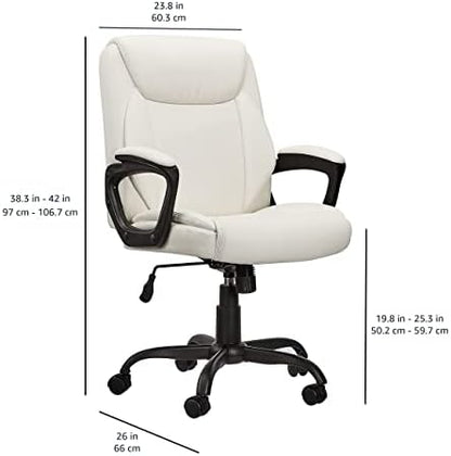 Amazon Basics Classic Puresoft PU Padded Mid-Back Height Adjustable Office Computer Desk Chair with Armrest, 26"D x 23.75"W x 42"H, Cream
