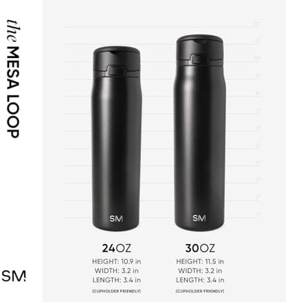 Simple Modern Mesa Loop Water Bottle with Straw | 24oz Cup Holder Friendly Insulated Stainless Steel Bottles for Travel, Sports and School | Midnight Black