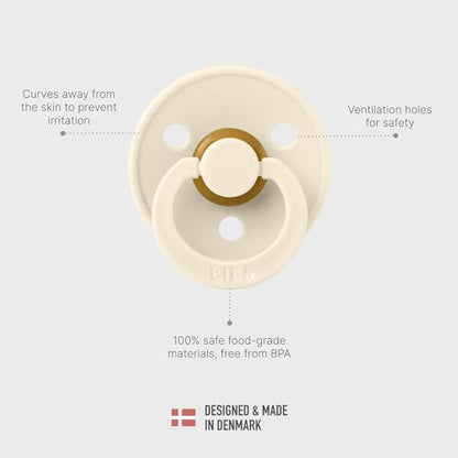 BIBS Pacifiers 0-6 Months | 2-Pack Soothers | BPA-Free Round Nipple | Made in Denmark | Dusty Blue/Steel Blue Colour Pacifier